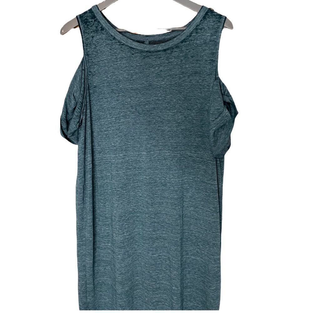 Free People Kick Around Burnout Cold Shoulder Maxi Sheer Dress - Teal Size Small - Picture 7 of 8